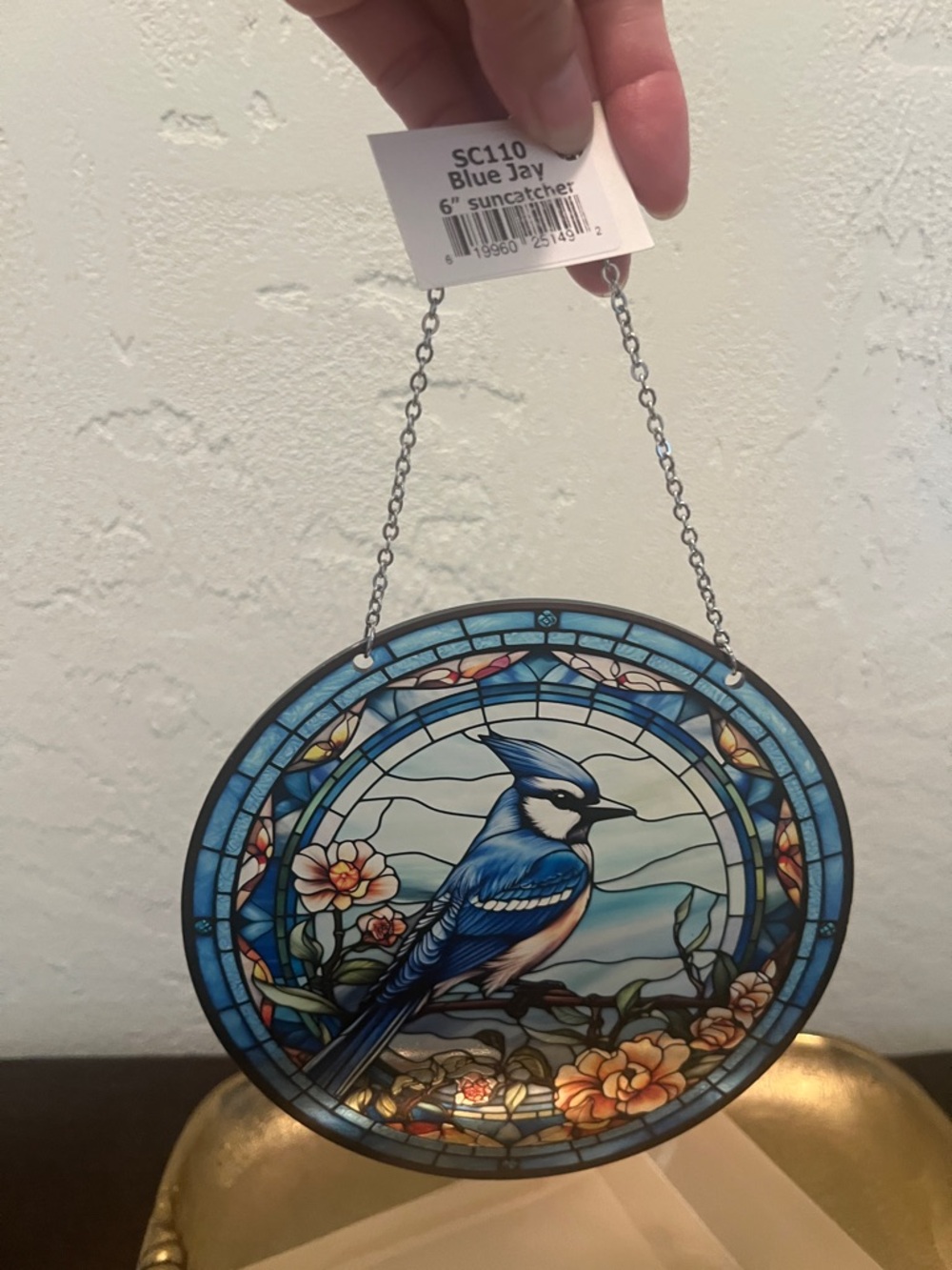 #1797**SC110 “6” Suncatcher- Blue Jay Stained Glass Hanging Panel - Picture 2 of 12